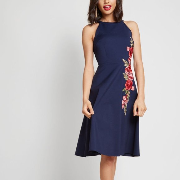 Luxe Embroidered A-Line Dress - Picture 1 of 4